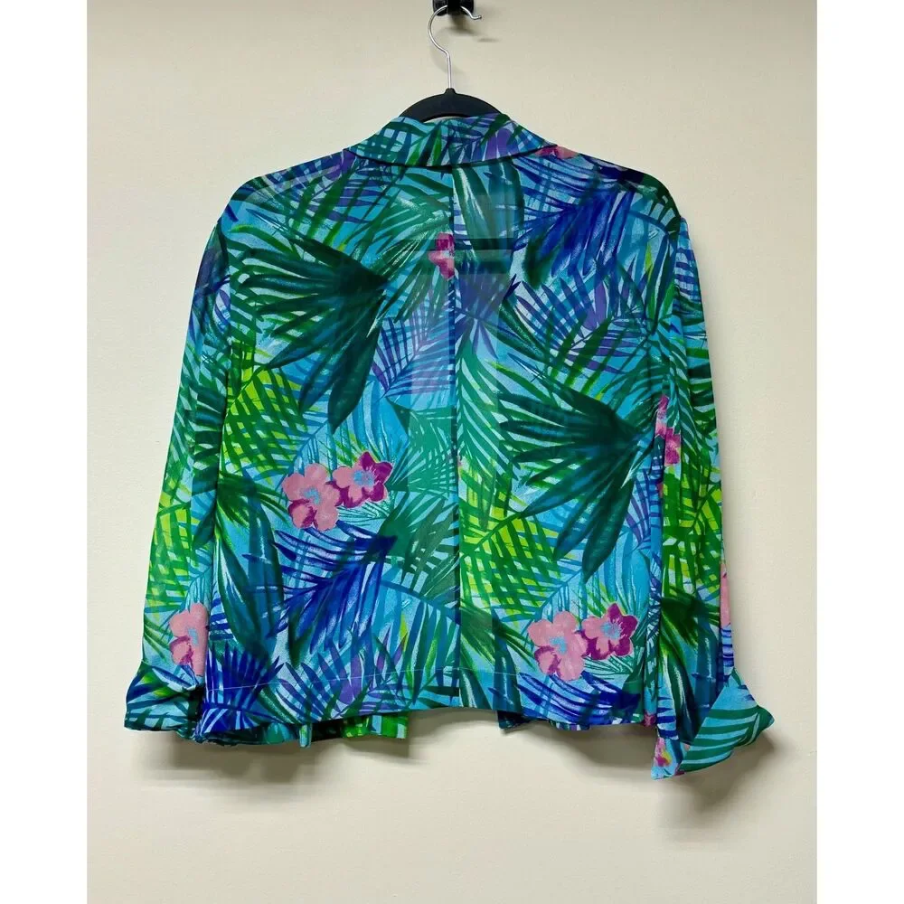 VINTAGE - MAGGY LONDON Two-Piece 100% Silk Tropical Print Midi Dress, Sz 14
